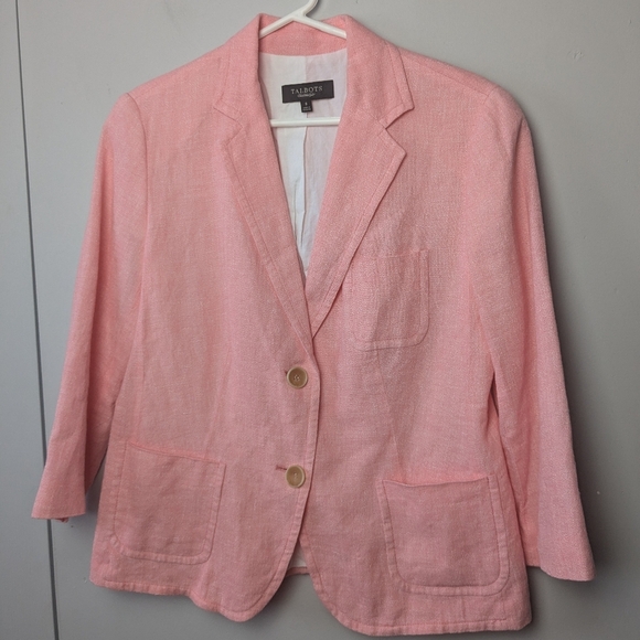 TALBOTS Women Blazer mix of Linen Cotton Pink salmon color size 8 - Picture 1 of 9